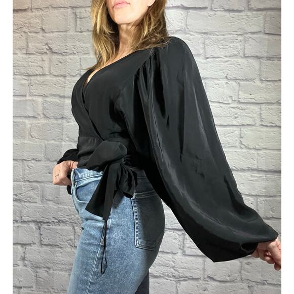 Stunning A.L.C. Silk Poet Sleeve Wrap Blouse - Picture 3 of 12